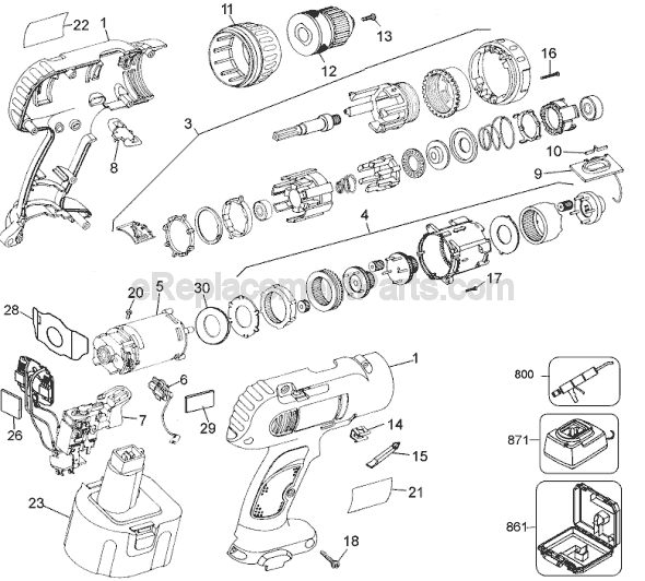 Page A Diagram and Parts List for 2874B Type 1 Black and Decker Cordless Drill